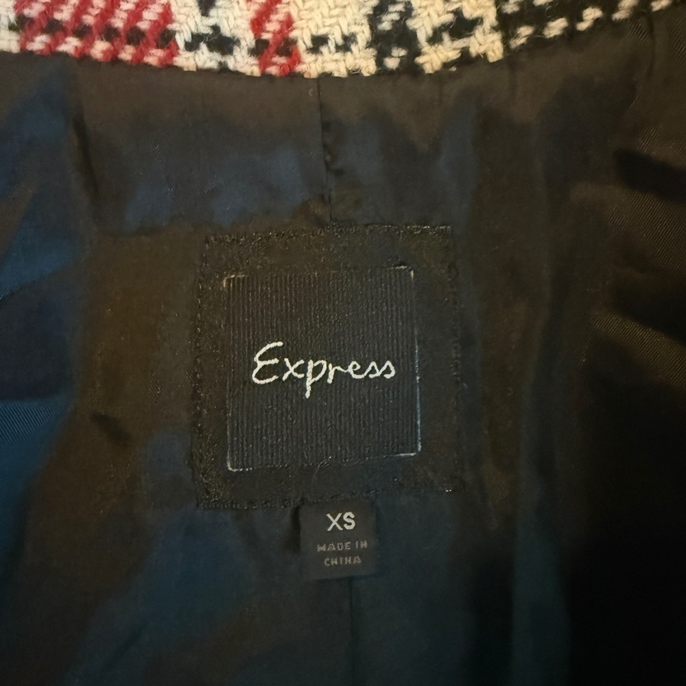 Express Red and Black Plaid Women's Moto Jacket Blazer - Picture 6 of 10